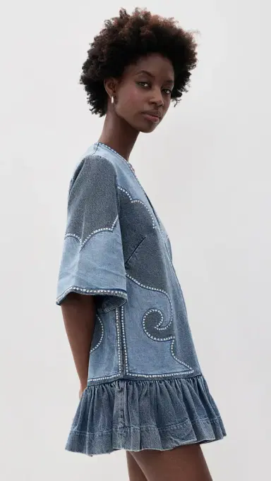 ALÉMAIS Jesse Denim Applique Mini Dress | Thumbnail 4