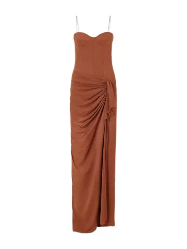 Alex Perry Tie-detailed Draped Powermesh Gown | Thumbnail 1 Alex Perry Tie-detailed Draped Powermesh Gown | Thumbnail 1
