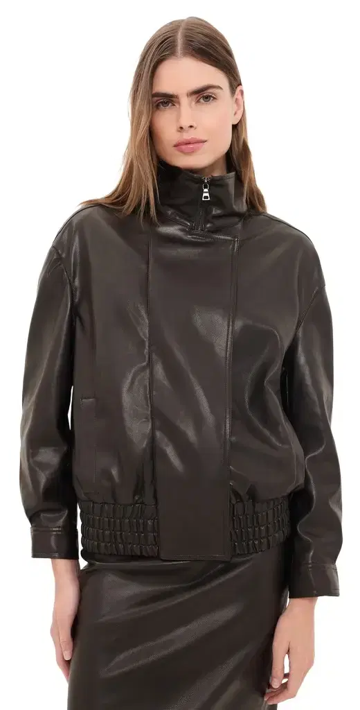 ENZA COSTA Oversized Faux Leather Bomber Jacket
