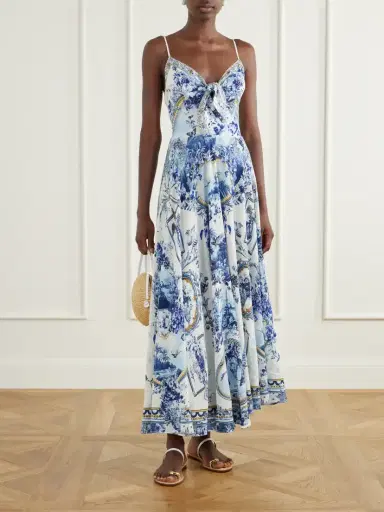 Camilla Porcelain Parlour Tie-detail Crystal-embellished Printed Silk Maxi Dress | Thumbnail 2