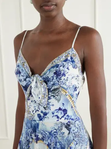 Camilla Porcelain Parlour Tie-detail Crystal-embellished Printed Silk Maxi Dress | Thumbnail 4