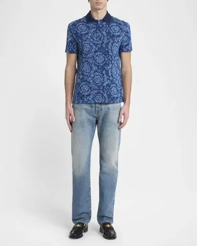 Versace Men's Iconic Barocco Pique Polo Shirt | Thumbnail 2 Versace Men's Iconic Barocco Pique Polo Shirt | Thumbnail 2