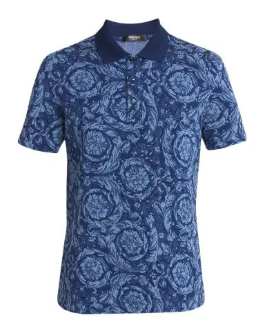Versace Men's Iconic Barocco Pique Polo Shirt | Thumbnail 1 Versace Men's Iconic Barocco Pique Polo Shirt | Thumbnail 1