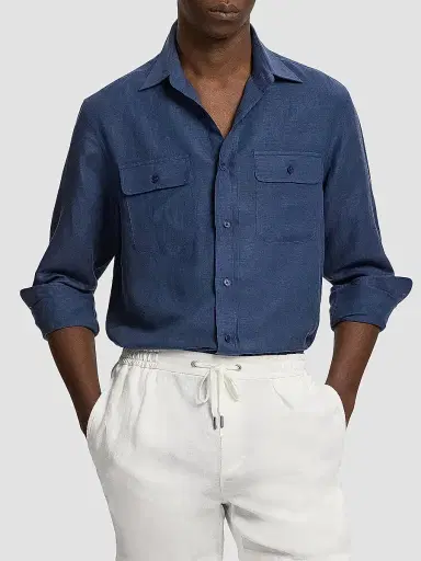 Ralph Lauren Purple Label Men's Silk-Linen Button-Front Shirt | Thumbnail 4