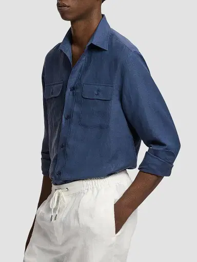 Ralph Lauren Purple Label Men's Silk-Linen Button-Front Shirt | Thumbnail 5