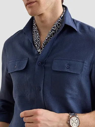 Ralph Lauren Purple Label Men's Silk-Linen Button-Front Shirt | Thumbnail 9
