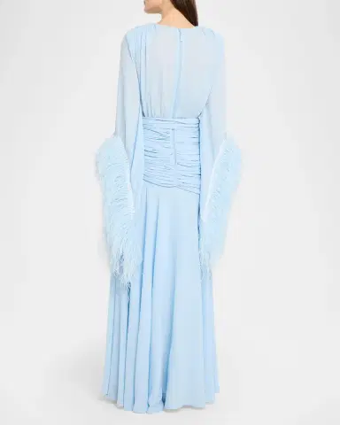 Bronx and Banco Geisha Feather-Trim Deep V-Neck Gown | Thumbnail 3
