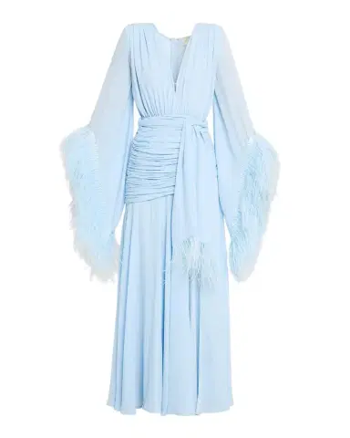 Bronx and Banco Geisha Feather-Trim Deep V-Neck Gown | Thumbnail 1