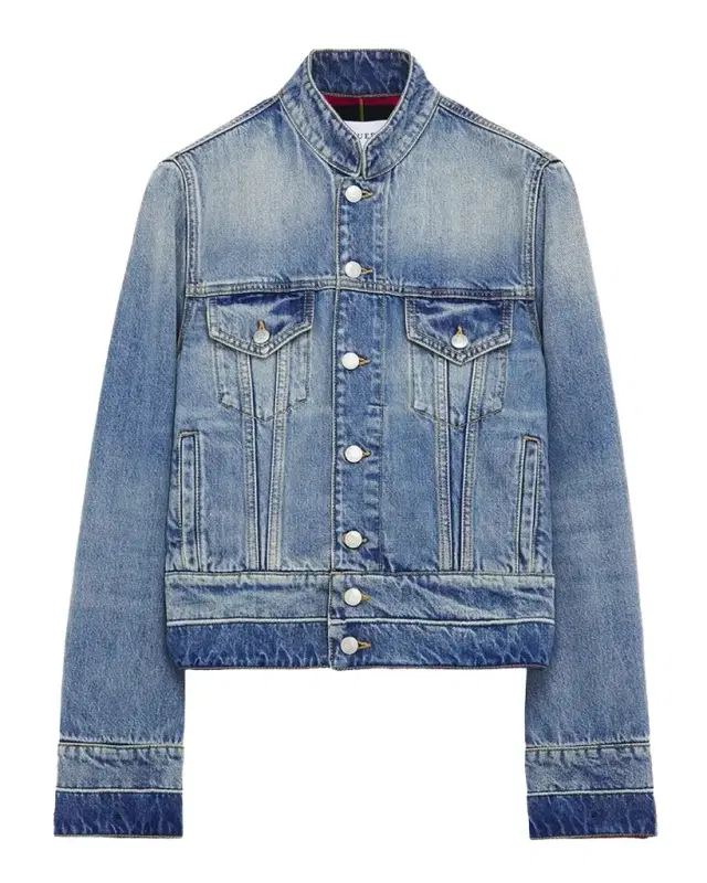 Alexander McQueen Men's Band-Collar Denim Jacket