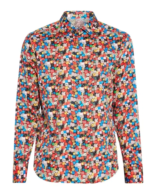 Robert Graham Snake Eyes Dice-Print Stretch Cotton Shirt