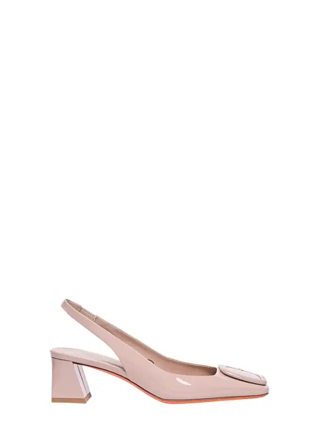 Santoni Lemon Patent Buckle Slingback Pumps