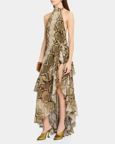 Retrofête Nevae Snake Chiffon High-Low Dress | Thumbnail 4 Retrofête Nevae Snake Chiffon High-Low Dress | Thumbnail 4