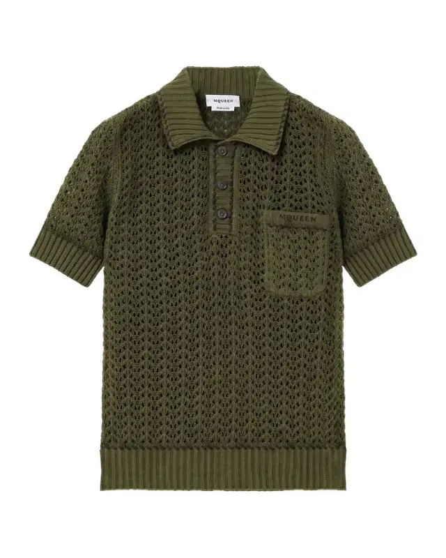 Alexander McQueen Men's Cotton Crochet Pocket Polo Shirt