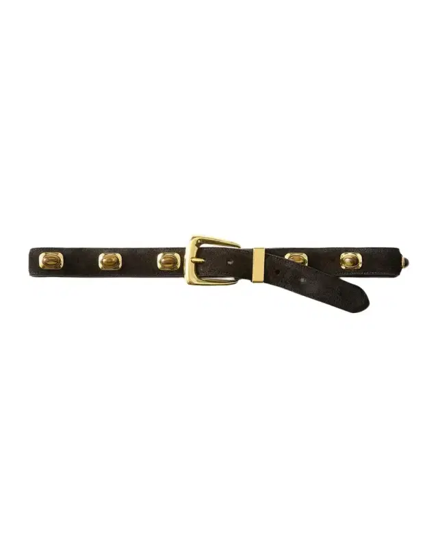 Arch Cabochon Stone-Embellished Suede Belt