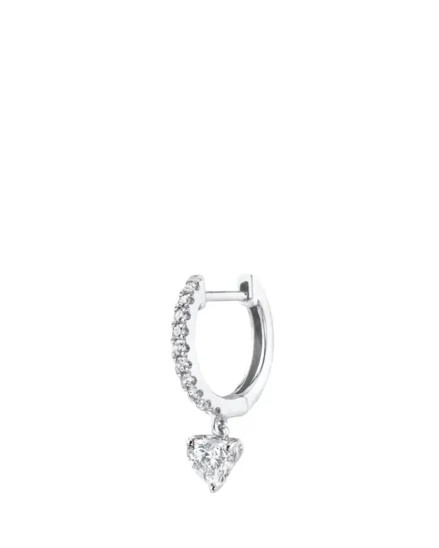 Anita Ko 18K White Gold Pave Huggie Earring with Heart Diamond Drop, Single