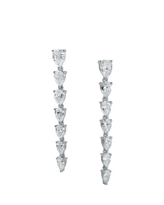 Anita Ko 18K White Gold Sept Graduated Pear Diamond Drop Earrings