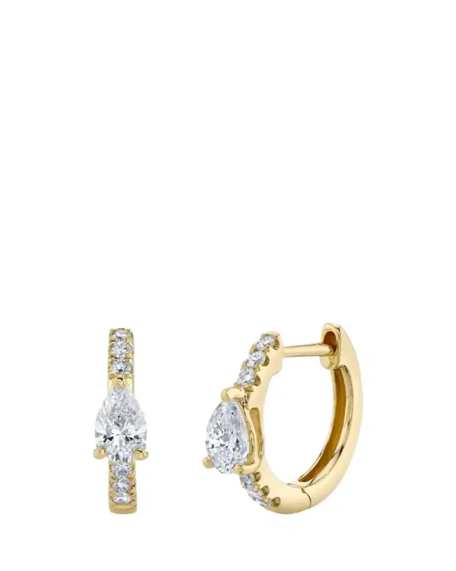 Anita Ko 18K Gold Pear Diamond Huggie Earrings
