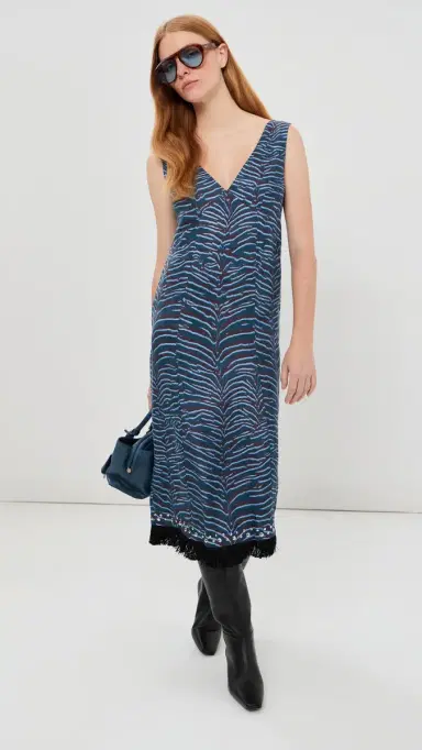 3.1 Phillip Lim Tiger Print Studded Midi Dress with Fringe | Thumbnail 2