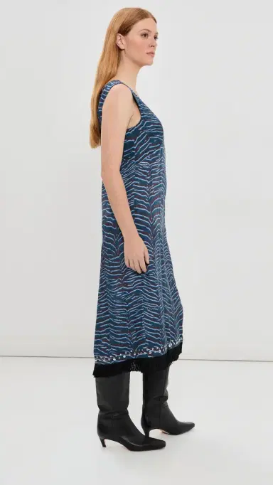 3.1 Phillip Lim Tiger Print Studded Midi Dress with Fringe | Thumbnail 4