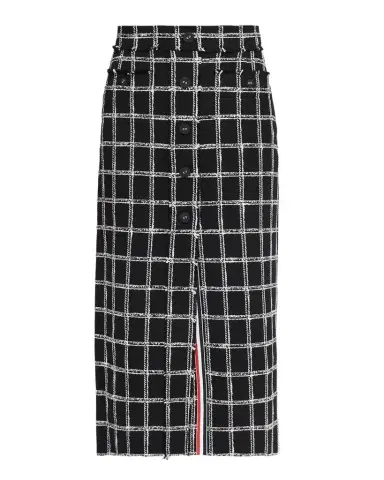 Thom Browne Windowpane Tweed Frayed Button-Front Midi Skirt | Thumbnail 1 Thom Browne Windowpane Tweed Frayed Button-Front Midi Skirt | Thumbnail 1