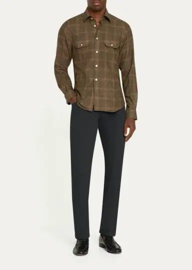 Kiton Men's Cashmere and Wool Plaid Button-Front Shirt | Thumbnail 2