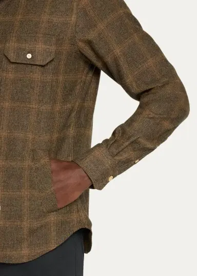 Kiton Men's Cashmere and Wool Plaid Button-Front Shirt | Thumbnail 5