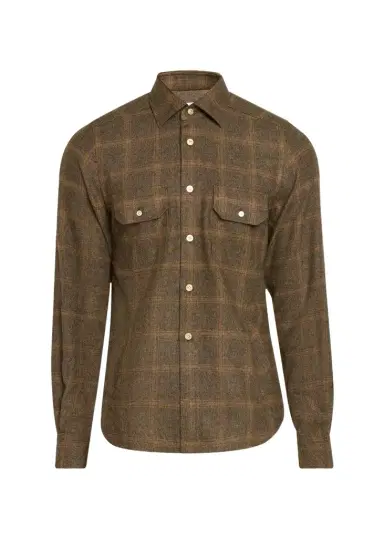 Kiton Men's Cashmere and Wool Plaid Button-Front Shirt | Thumbnail 1