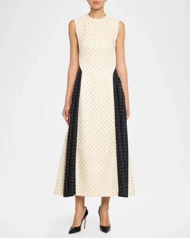 Lela Rose Sleeveless Polka Dot Jacquard Side-Panel Midi Dress | Thumbnail 2 Lela Rose Sleeveless Polka Dot Jacquard Side-Panel Midi Dress | Thumbnail 2