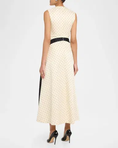 Lela Rose Sleeveless Polka Dot Jacquard Side-Panel Midi Dress | Thumbnail 3 Lela Rose Sleeveless Polka Dot Jacquard Side-Panel Midi Dress | Thumbnail 3