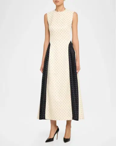 Lela Rose Sleeveless Polka Dot Jacquard Side-Panel Midi Dress | Thumbnail 4 Lela Rose Sleeveless Polka Dot Jacquard Side-Panel Midi Dress | Thumbnail 4