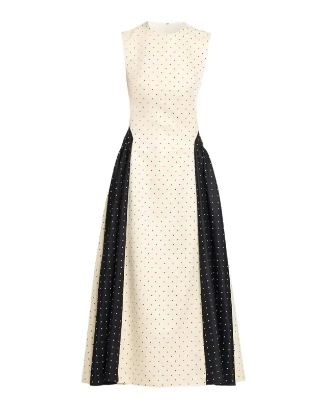 Lela Rose Sleeveless Polka Dot Jacquard Side-Panel Midi Dress