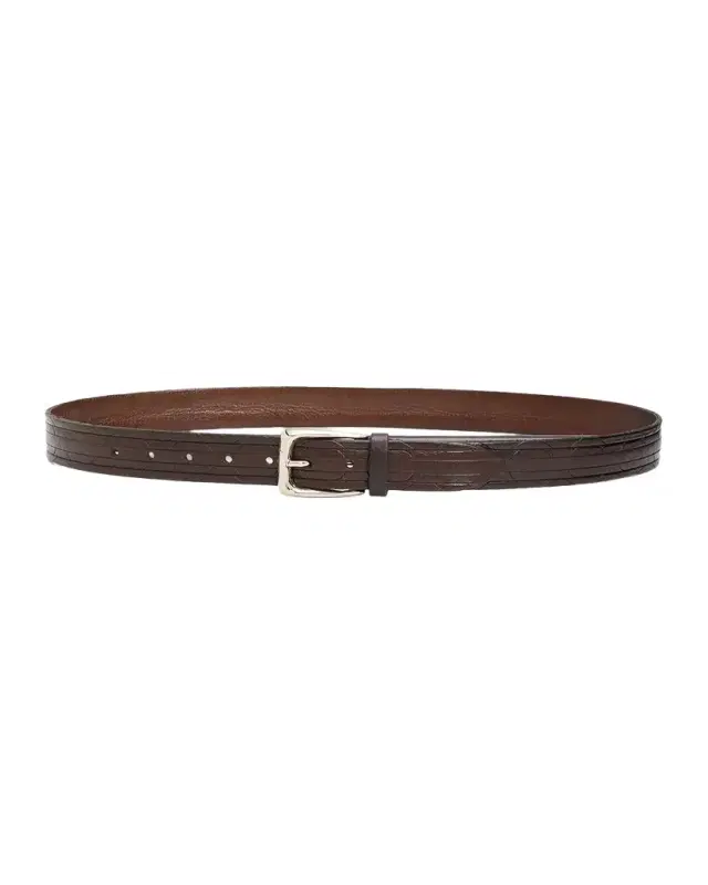 Brunello Cucinelli Men's Geometric-Embossed Leather Belt