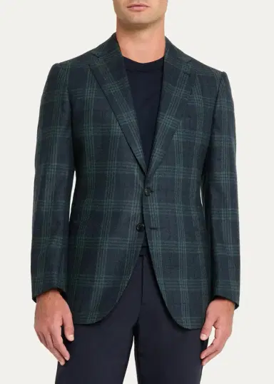 Cesare Attolini Men's Plaid Wool-Cashmere Blazer | Thumbnail 4 Cesare Attolini Men's Plaid Wool-Cashmere Blazer | Thumbnail 4