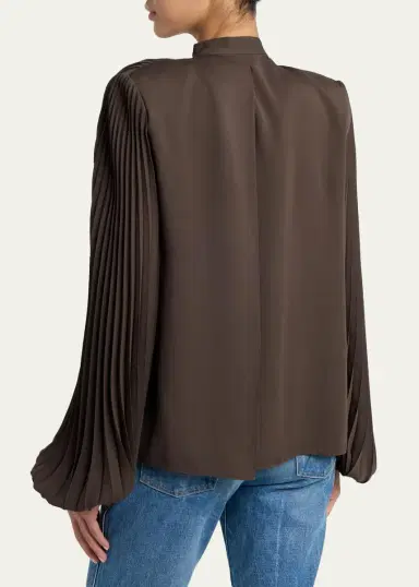 Tom Ford Pleated Balloon-Sleeve Neck-Scarf Blouse | Thumbnail 3