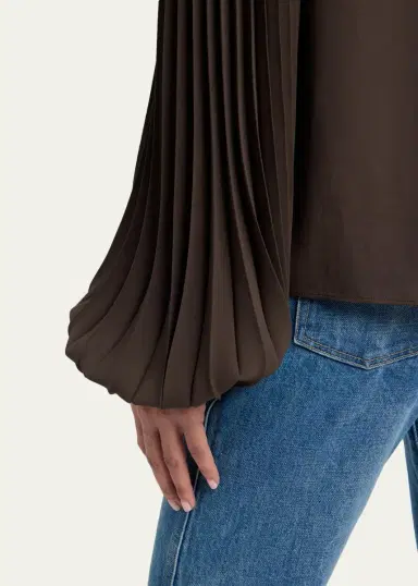 Tom Ford Pleated Balloon-Sleeve Neck-Scarf Blouse | Thumbnail 5