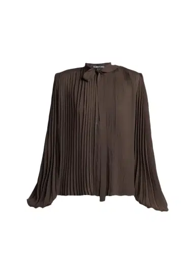 Tom Ford Pleated Balloon-Sleeve Neck-Scarf Blouse | Thumbnail 1