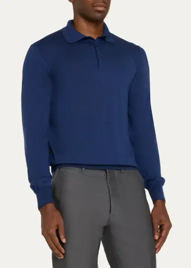Cesare Attolini Men's Cashmere and Silk Tipped Polo Sweater | Thumbnail 4