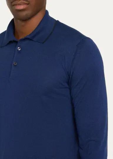 Cesare Attolini Men's Cashmere and Silk Tipped Polo Sweater | Thumbnail 5
