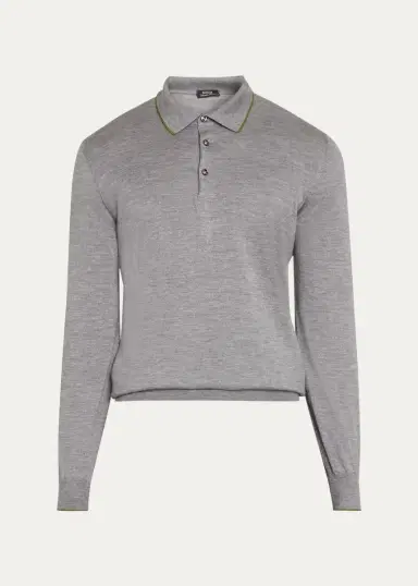 Cesare Attolini Men's Cashmere and Silk Tipped Polo Sweater | Thumbnail 6