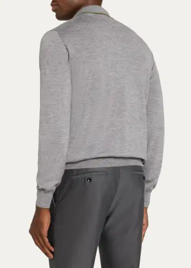 Cesare Attolini Men's Cashmere and Silk Tipped Polo Sweater | Thumbnail 8