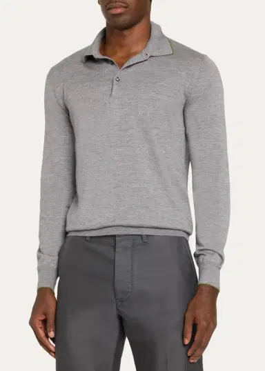 Cesare Attolini Men's Cashmere and Silk Tipped Polo Sweater | Thumbnail 9