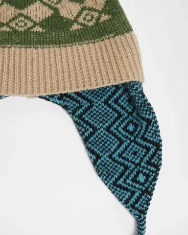 Dries Van Noten Men's Wool Knit Fair Isle Trapper Beanie Hat | Thumbnail 2