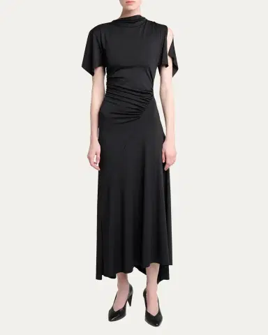Victoria Beckham Blousey Asymmetric Short-Sleeve Midi Dress | Thumbnail 2 Victoria Beckham Blousey Asymmetric Short-Sleeve Midi Dress | Thumbnail 2