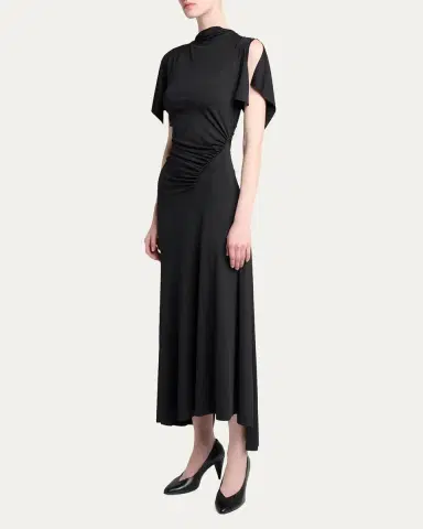 Victoria Beckham Blousey Asymmetric Short-Sleeve Midi Dress | Thumbnail 4 Victoria Beckham Blousey Asymmetric Short-Sleeve Midi Dress | Thumbnail 4