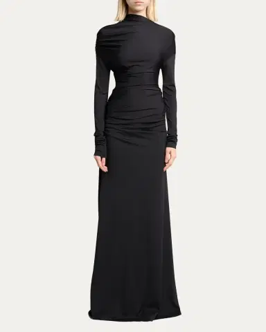 Victoria Beckham Draped Long-Sleeve Column Gown | Thumbnail 2 Victoria Beckham Draped Long-Sleeve Column Gown | Thumbnail 2