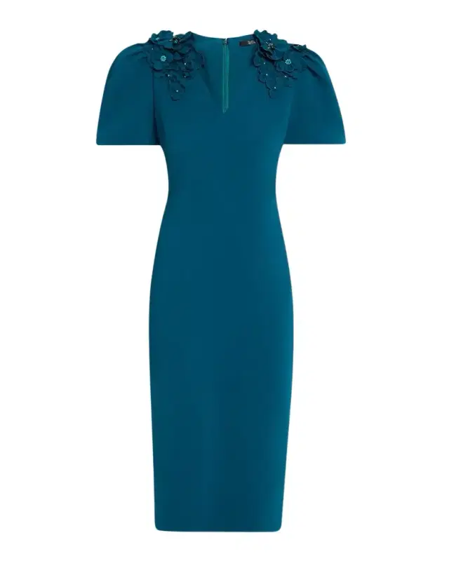BADGLEY MISCHKA Floral Applique Bodycon Midi Dress