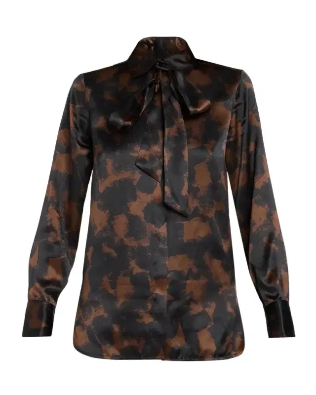 Abstract-Print Silk Button-Down Shirt With Detachable neck-tie Abstract-Print Silk Button-Down Shirt With Detachable neck-tie