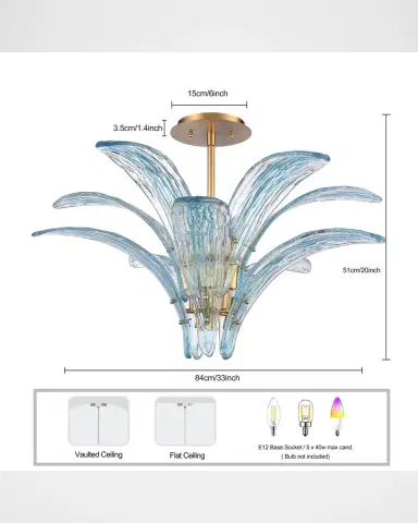 Arabela Lighting Fiore 33" 5-Light Semi-Flush Mount | Thumbnail 7 Arabela Lighting Fiore 33" 5-Light Semi-Flush Mount | Thumbnail 7