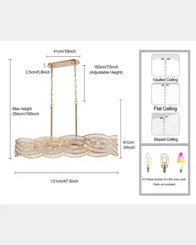 Arabela Lighting Anastasia 47" 8-Light Linear Chandelier | Thumbnail 5 Arabela Lighting Anastasia 47" 8-Light Linear Chandelier | Thumbnail 5