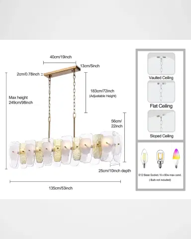 Arabela Lighting Strata 53" 6-Light Linear Chandelier | Thumbnail 7 Arabela Lighting Strata 53" 6-Light Linear Chandelier | Thumbnail 7